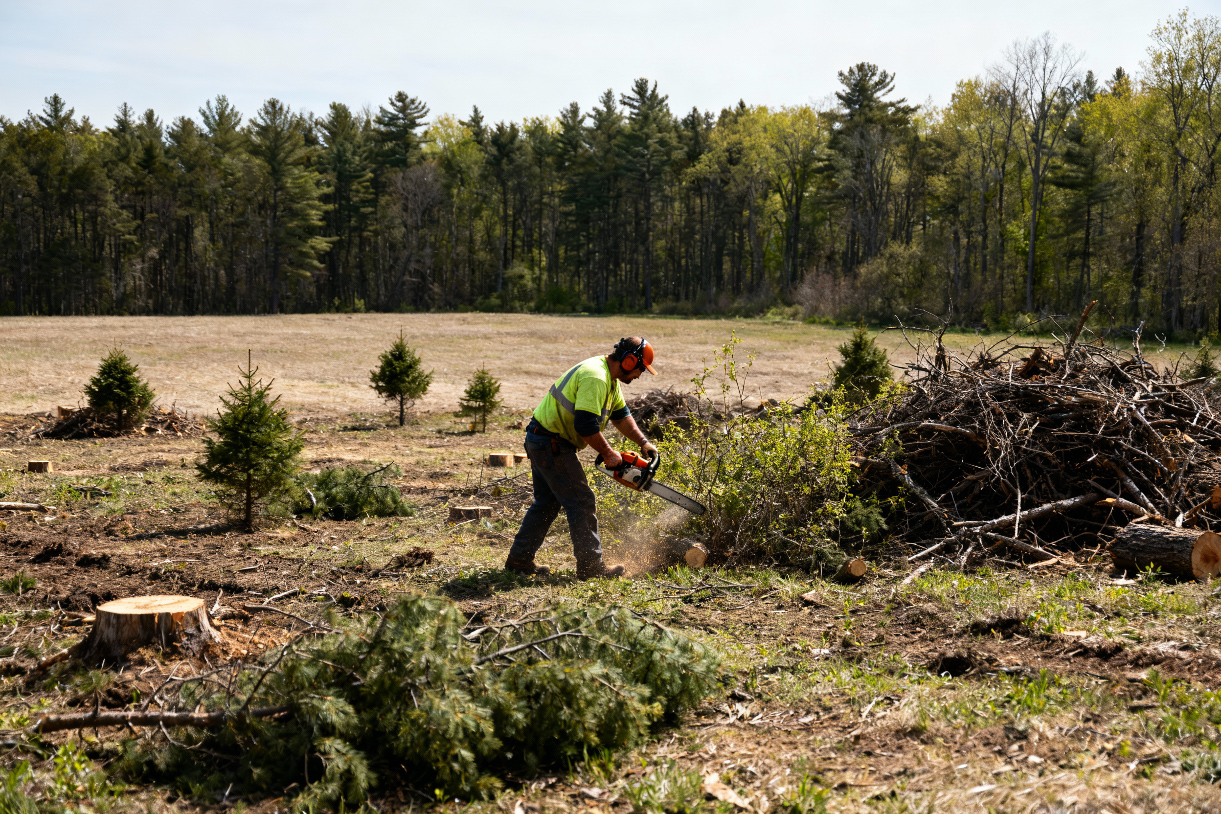Professional land clearing showing cleared woodland path