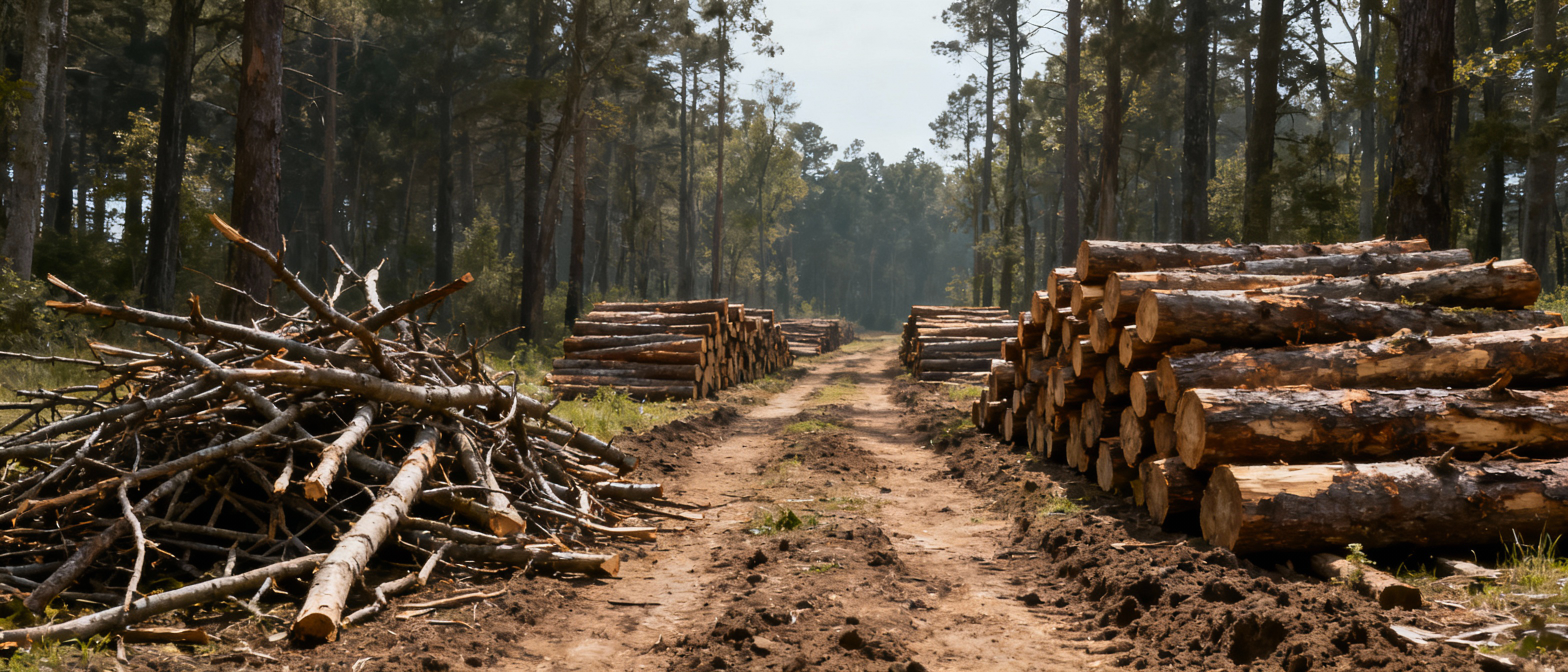 Woodland cleanup service removing fallen trees and storm damage